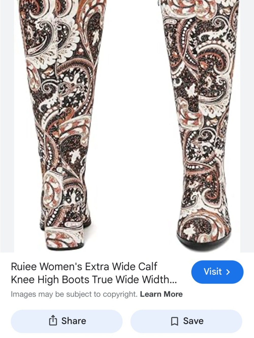 Over-the-Knee Paisley Print Boots in Black & Brown Ruiee Brand New never worn!! - Picture 3 of 5